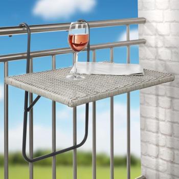Mesa de balcón plegable con superficie de mimbre gris 60x40 cm