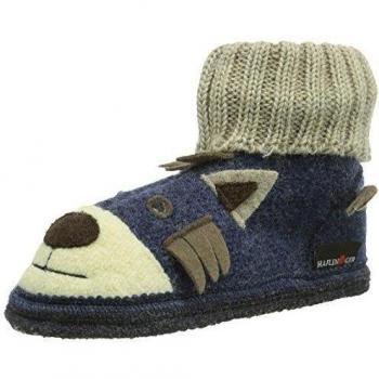 Haflinger Hüttenschuh Tommy - Zapatillas de estar por casa de lana para niño, color azul, talla 32 EU