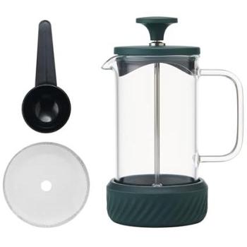 Cafetera Prensa Francesa Zero Verde 3 Tazas, Resistente al Calor, Mango de Vidrio y Base de Silicona Extraíble, Fácil de Limpiar
