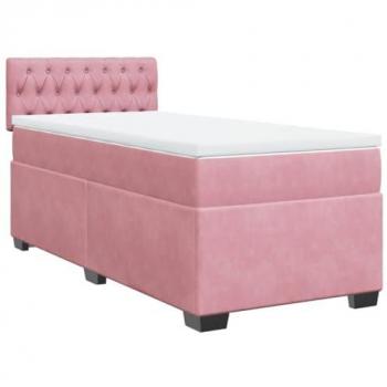 Cama Box Spring con colchón de terciopelo rosa 100x200 cm