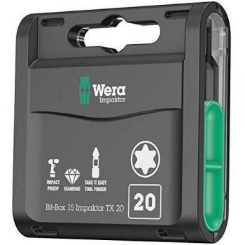 Wera Bit-Box 15 Impaktor TX20 TriTorsion Impact bits, anti cam-out Torx 20x25mm, 15pc pack, 05057772001