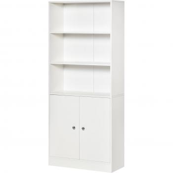 Estantería Librería con 3 Compartimentos Abiertos y 1 Armario con Estante Ajustable Almacenaje para Salón Estudio 70x29,5x167cm Blanco