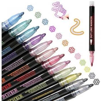 Bolígrafos de contorno de doble línea, CofunKool 12 colores Marcadores metálicos Bolígrafos Glitter Dibujo Garabatear Deslumbrar Bolígrafos para escritura de tarjetas de Navidad, pintura, manualidades