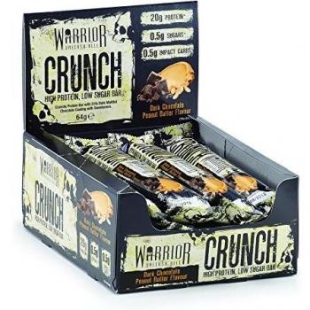 Warrior Crunch High Protein Low Carb Bar, Dark Chocolate Peanut Butter, 64 g, Pack of 12