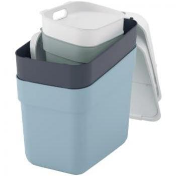 Cubo de Basura Curver Ready to Collect 20L - Plástico, Sistema de Separación de Residuos, Blanco, Gris Oscuro, Verde y Azul-Gris