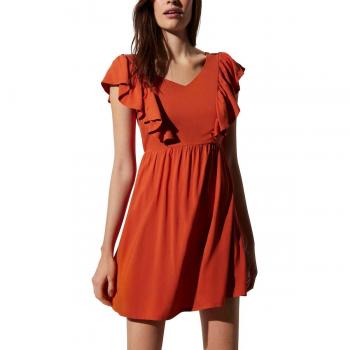 Vestido de playa corto con volantes y lazo en la espalda color naranja
