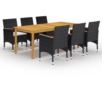 vidaXL Juego de comedor de jardín de 7 piezas negro