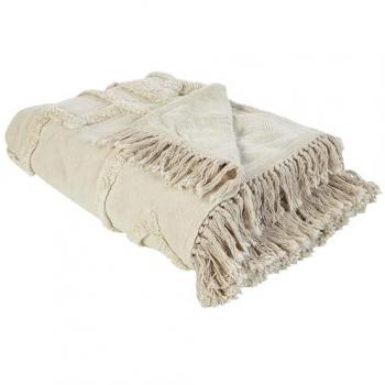 Manta de Algodón Beige Chack 200 x 220 cm Estilo Boho con Borlas