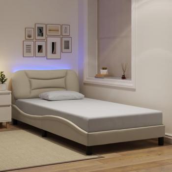 Estructura de cama con luces LED en tela crema 100x200 cm