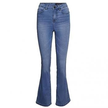 Jeans de Campana Noisy May para Mujer - Tiro Alto, Mezclilla Azul Claro, Modelo Sallie, Tamaño 25/32