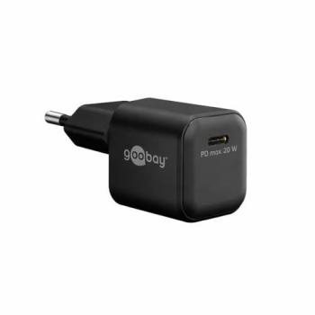 Cargador USB-C PD GaN Nano 20W Compacto y Rápido, 1 Puerto, Negro