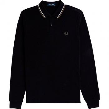 Polo de mangas largas Fred Perry con doble ribete en negro