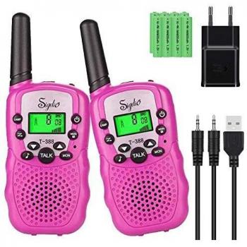 Sigdio T-388 Walkie Talkies Niños PMR446 con 8 Piezas Baterías Recargable y Cargador 8 Canales Función VOX LCD Pantalla 10 Tonos Linterna Incorporado Walky Talky