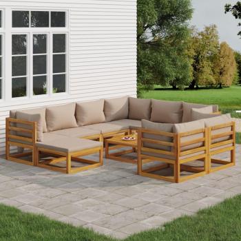10-Piece Solid Wood Garden Lounge Set with Taupe Cushions