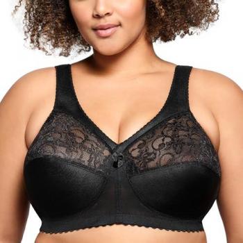 Glamorise MagicLift Wireless Support Bra with Lace, Black, Size 115 (Cup E) for Full-Figure Women