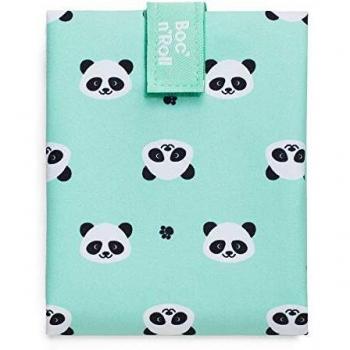 Roll'eat ® | Bolsa Merienda, Porta Bocadillos con Envoltorio Reutilizable, Porta Alimentos Ecológico sin BPA, Bolsa de Tela, Color Panda - Boc'n'Roll Animals