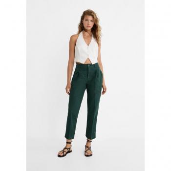 Stradivarius Carrot Fit Trousers with Darts Detail, Bottle Green, Size 10/14