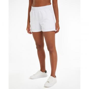 Calvin Klein - Shorts deportivos de felpa francesa con diseño de rayas y logo, color blanco, talla XS para mujer