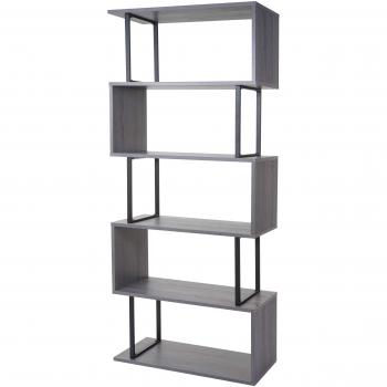 Estantería de pie HWC-A27, librería 3D estructura gris, 5 niveles, 183x80cm, metal negro