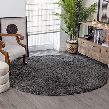 Surya Boracay Shaggy Round Rug, 37mm Pile Height, Soft and Plush, Dark Grey, Living Room Carpet