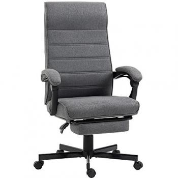 Silla de Oficina Vinsetto Reclinable Giratoria con Altura Ajustable, Reposapiés Retráctil y Reposabrazos - Carga 120 kg, Gris