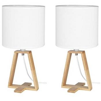 Lámpara de Mesa Nórdica FORLIGHT NUTS (2 uds) - Madera Natural y Textil Blanco o Gris, E27