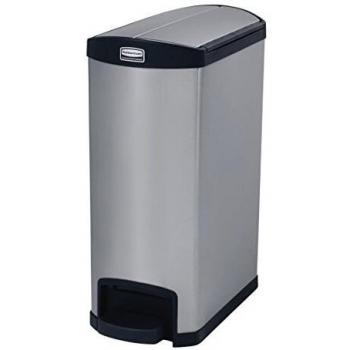 Rubbermaid Slim Jim 50L Step-On Trash Can with End Mat - Black Stainless Steel