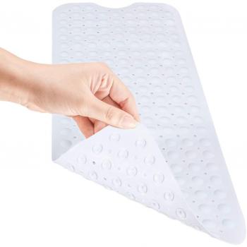 Norcho Alfombra Antideslizante de Baño Extra Largo de Seguridad con Ventosas de Succión para Cuarto de Baño 40 x 16 L x W Blanco