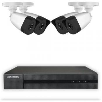 Kit de Videosorveglianza IP PoE con NVR y 4 Cámaras Hikvision 4MP, Grabación 24/7, Detección de Movimiento, Acceso Remoto, Incluye 1TB