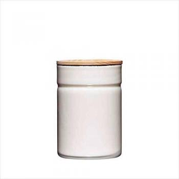 Bote de Almacenamiento de Emaille Riess 525 ml con Tapa de Madera de Fresno - Blanco