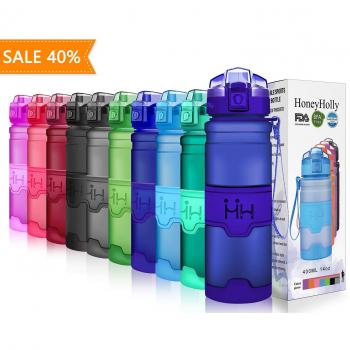 HoneyHolly Botella de Agua Deporte 400ml/500ml/700ml/1l, sin bpa tritan plastico, Reutilizables a Prueba de Fugas Botellas Potable con Filtro para niños, Colegio, Sport, Gimnasio, Trekking, Bicicleta