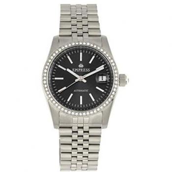 Empress Constance Automatic Bracelet Watch with Date - Black & Silver Stainless Steel, Standard Size