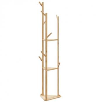 Bamboo Coat Stand with Hooks and Shelves - 39x33x166 cm, Modern Space-Saving Design for Entryway/Bedroom/Bathroom