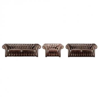 Sofá Chesterfield 3+2+1 plazas 100% piel envejecida CLOTAIRE