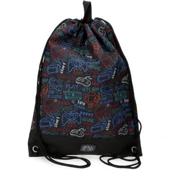 Mochila Saco Roll Road Next Level para Niños, Color Negro, 23x42 cm