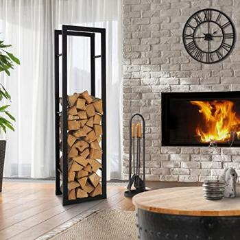 Estantería Metálica para Leña 40x150x25 cm, Organizador Negro Moderno para Interior y Exterior, Soporte de Acero Resistente