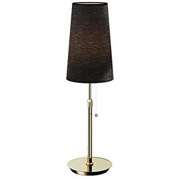 Lámpara de mesa Lucande Pordis, moderna, dorado y negro, hecha de metal y textil, para salón y comedor, 1 llama E27