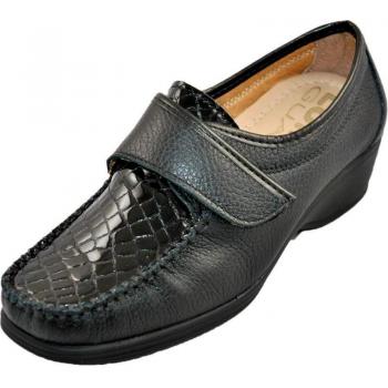 Zapatos para mujer Lumel, modelo mocasín con apertura de velcro, muy ancho, color negro, diseñado para plantillas extra