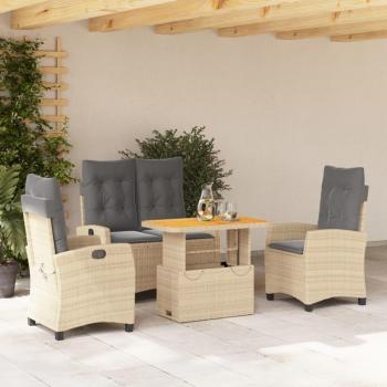 Set de comedor jardín de 4 piezas con cojines de Polyrattan Beige