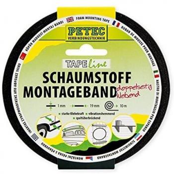 Petec Montaje de la Cinta de Doble Cara de Espuma de Tela Cinta Adhesiva de Colour Negro 19 mm x 10 M