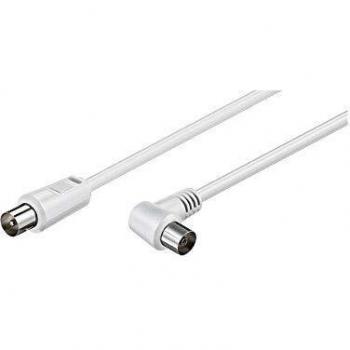 Cabo Antena TV M/F 5m Angulado 90° - Coaxial, 75 Ohm, Doble Apantallamiento, Blanco,