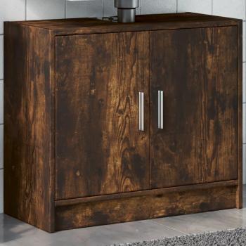 Armario de lavabo madera ingeniería roble ahumado 63x29x55 cm Marrón