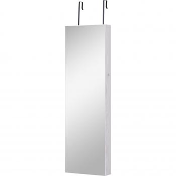 Espejo Joyero Colgante de Pared o Puerta con LED, 5 Estantes, 2 Cajones Pequeños, Armario Montado con Cerradura, Dimensiones: 37x120x10cm
