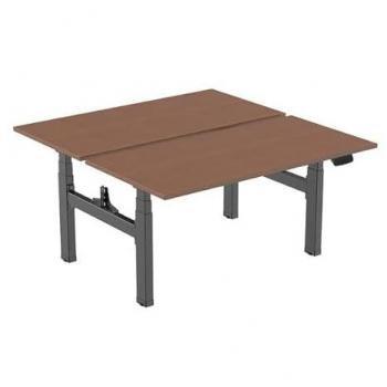 Escritorio Doble Motorizado Ergonómico 150x75cm, Altura Ajustable 62-128cm, Tableros de Nogal/Base Negra
