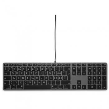 Teclado USB LMP KB-1243-BIG con Fuente Grande y Cubierta Superior de Aluminio - 110 Teclas - Suizo Gris