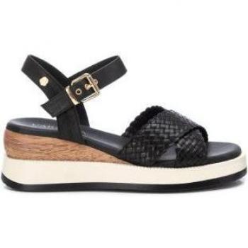 Sandalias de cuña de piel para mujer - Negro