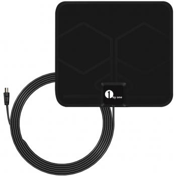 1byone Ultra plana antena interior DVB-T, Mayor rango de recepción de 40 KM, con materiales de alta calidad, 4 metros de cables de alto rendimiento, duraderos y resistentes, incluso en condiciones climáticas extremas, Negro