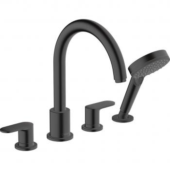 Grifo monomando para bañera con 2 manetas Vernis Blend Hansgrohe - Juego de acabado de borde de bañera Varnish Blend de 4 agujeros, negro mate (71456670)