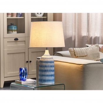 Lámpara de mesa de cerámica azul y blanca con pantalla de tela blanco, 66 cm, estilo clásico Georgina