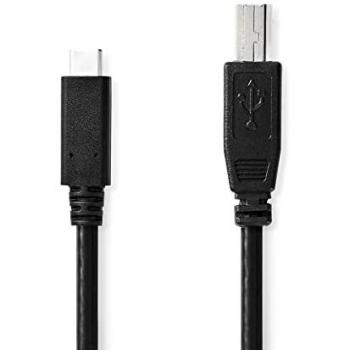 Cable USB 2.0 Tipo C Macho a USB-B Macho 480 Mbps 2.0m Niquelado PVC Negro